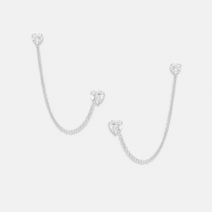 Heart Ear Chain Sterling Silver Earrings