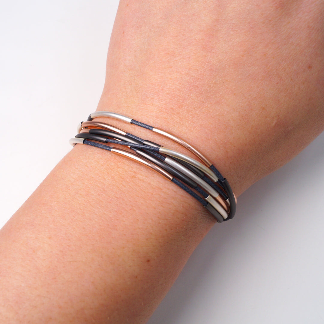 Layered Nica Bracelet - Silver + Light Grey | Mixed Metals + Dark Grey