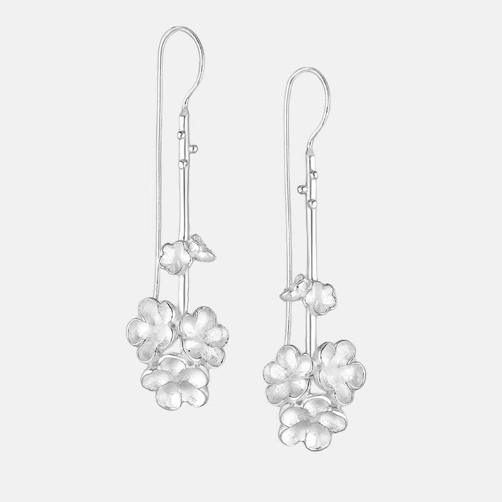 Matt Silver Flower Drop Sterling Silver Earrings