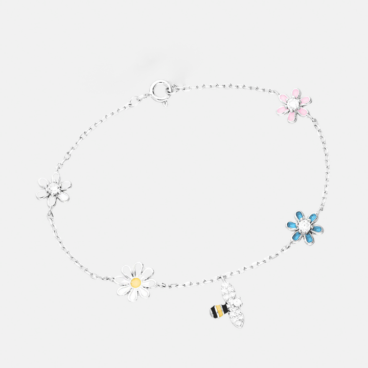 Bee & Flowers Sterling Silver Bracelet