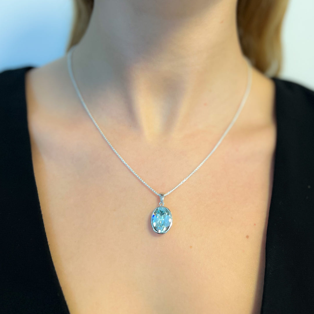 Aquamarine Swarovski Crystal Pendant & Chain Necklace