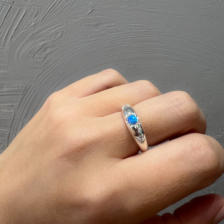 Blue Opal Celestial Sterling Silver Ring