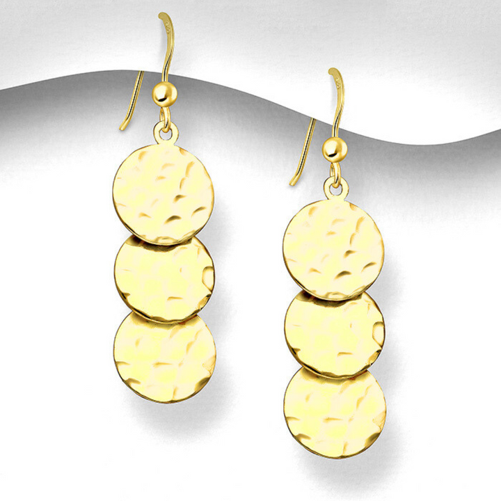 Hammered Gold Disc Drop Earrings