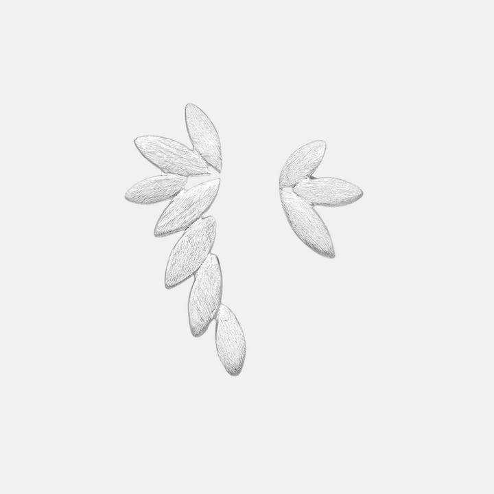 Asymmetrical Matt Sterling Silver Petal Earrings