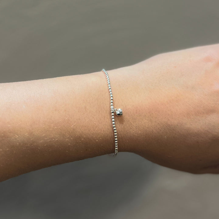 Sterling Silver Dainty Ball Bracelet - Heart Charm | Pearl Charm