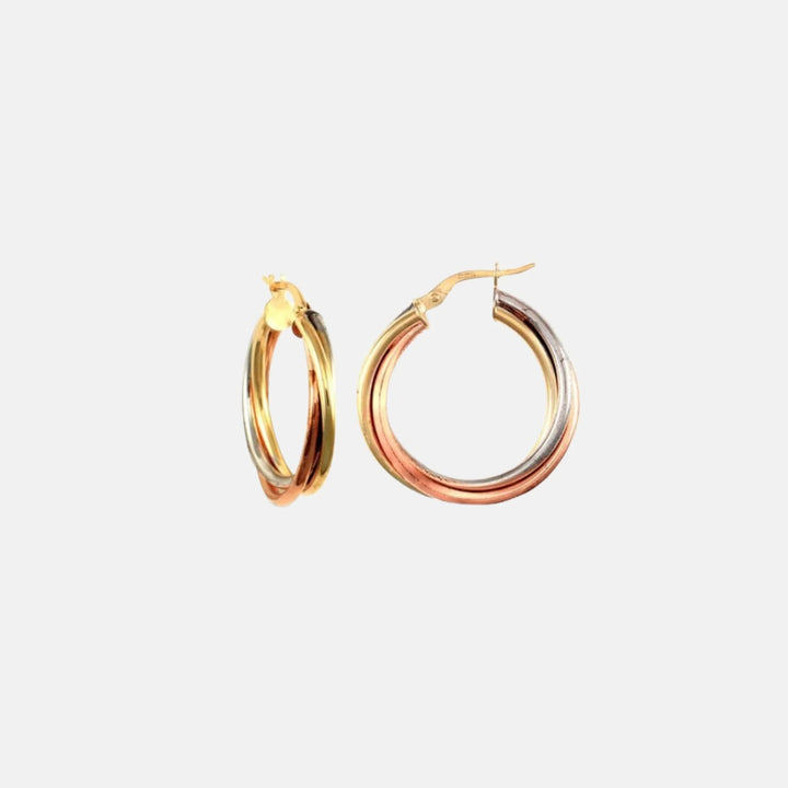 9ct Yellow, Rose & White Gold Trilogy Twist Hoop Earrings