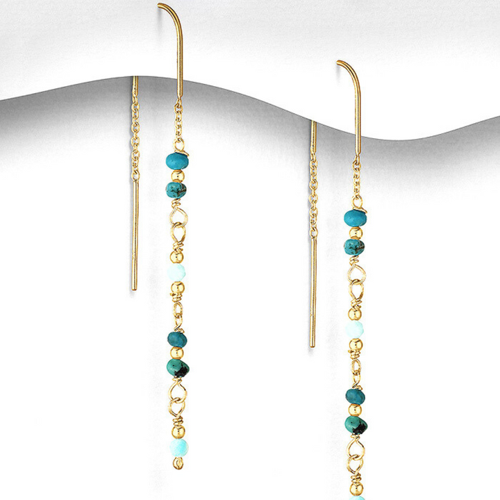 Turquoise Gold Plated Chain Drop Earrings