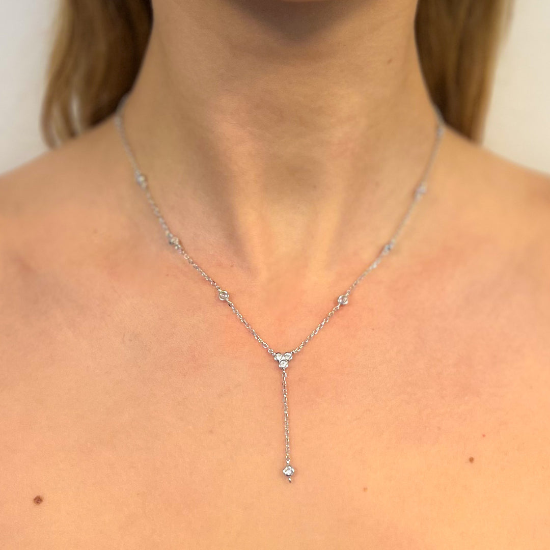 Lariat Zircon Stone Y-Shaped Sterling Silver Necklace