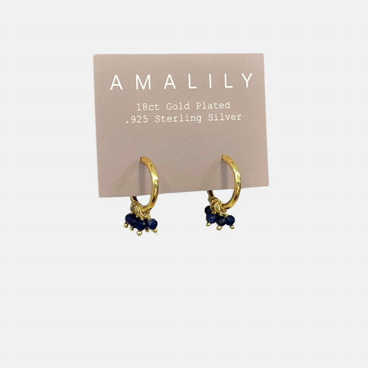 Dangly Stone Gold Plated Hoops - Lapis Lazuli | Fresh Water Pearl