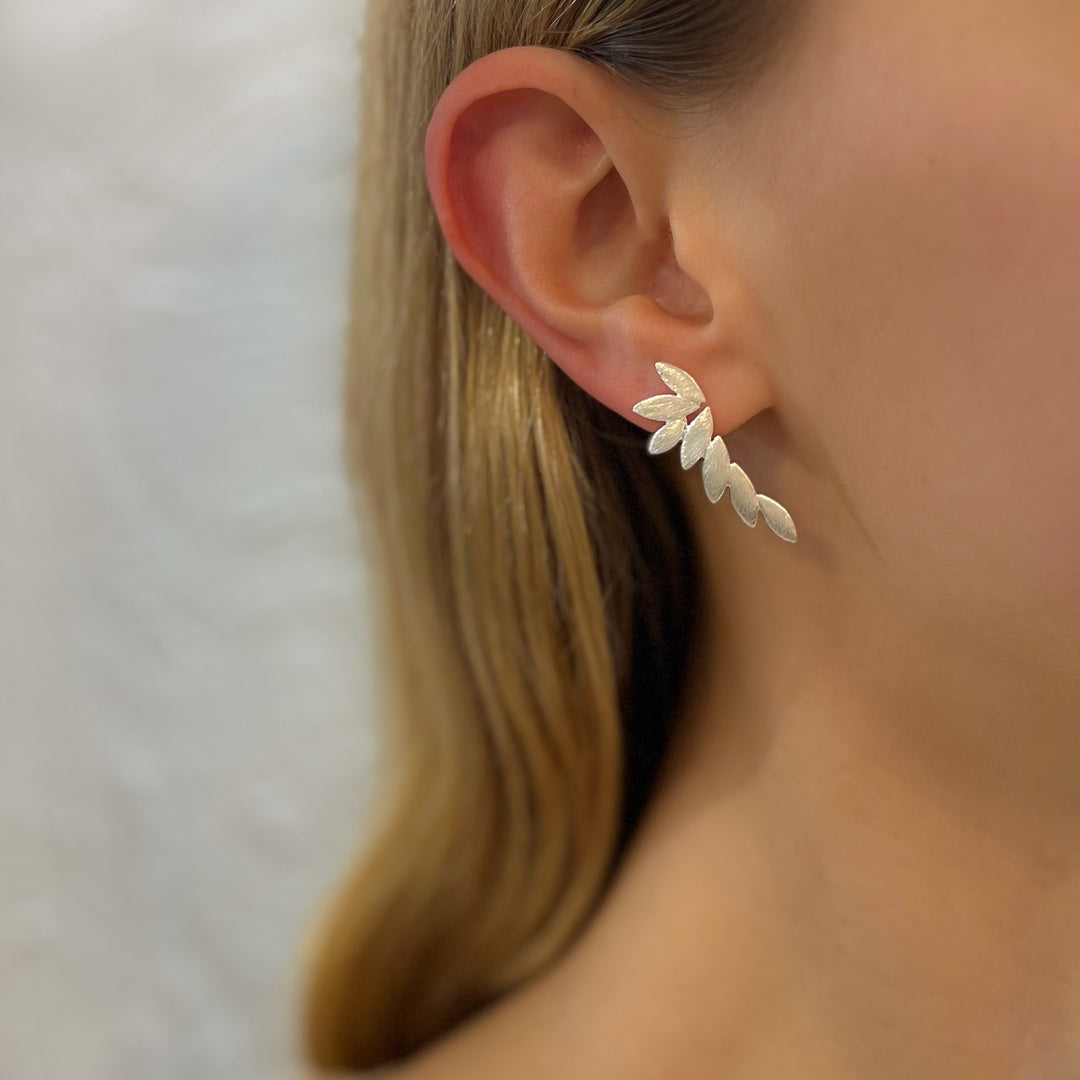 Asymmetrical Matt Sterling Silver Petal Earrings