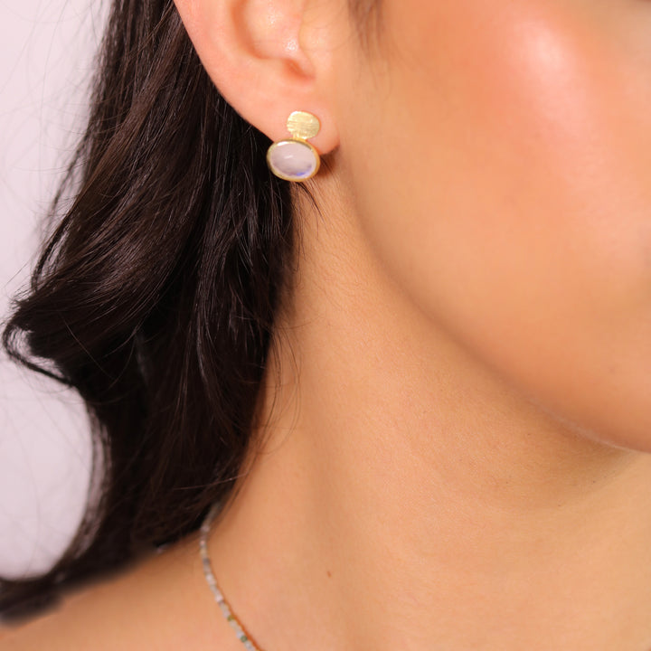 Gemstone Matt Gold Malu Stud Earrings - Rose Quartz | Labradorite | Moonstone