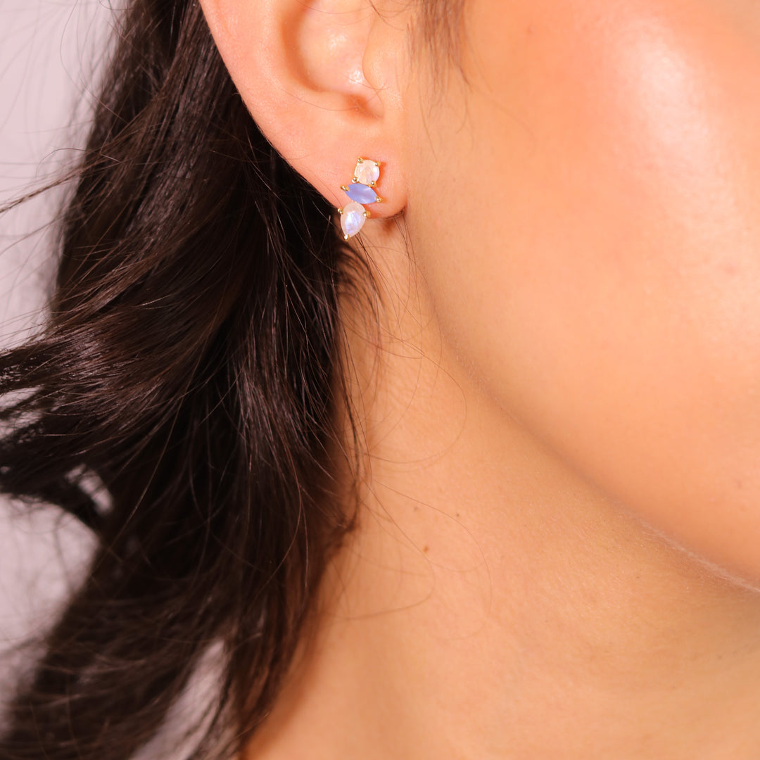 Adria Gemstone Earrings - Moonstone, Blue Onyx | Pink Tourmaline, Rose Quartz | Chalcedony, Jade, Moonstone