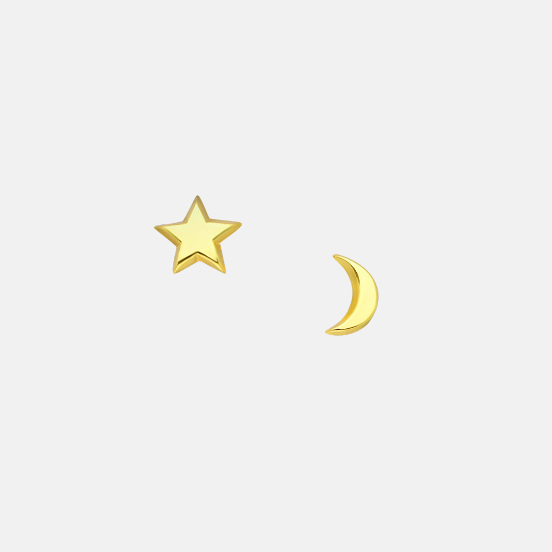 Moon & Star Studs - Sterling Silver | Gold Plated Sterling Silver