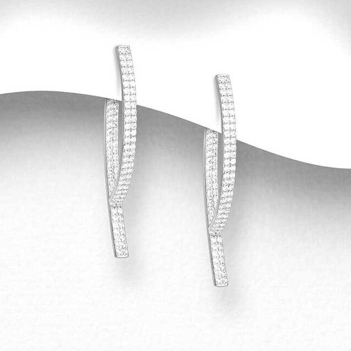 Curved Zircon Sterling Silver Bars Drop Earrings