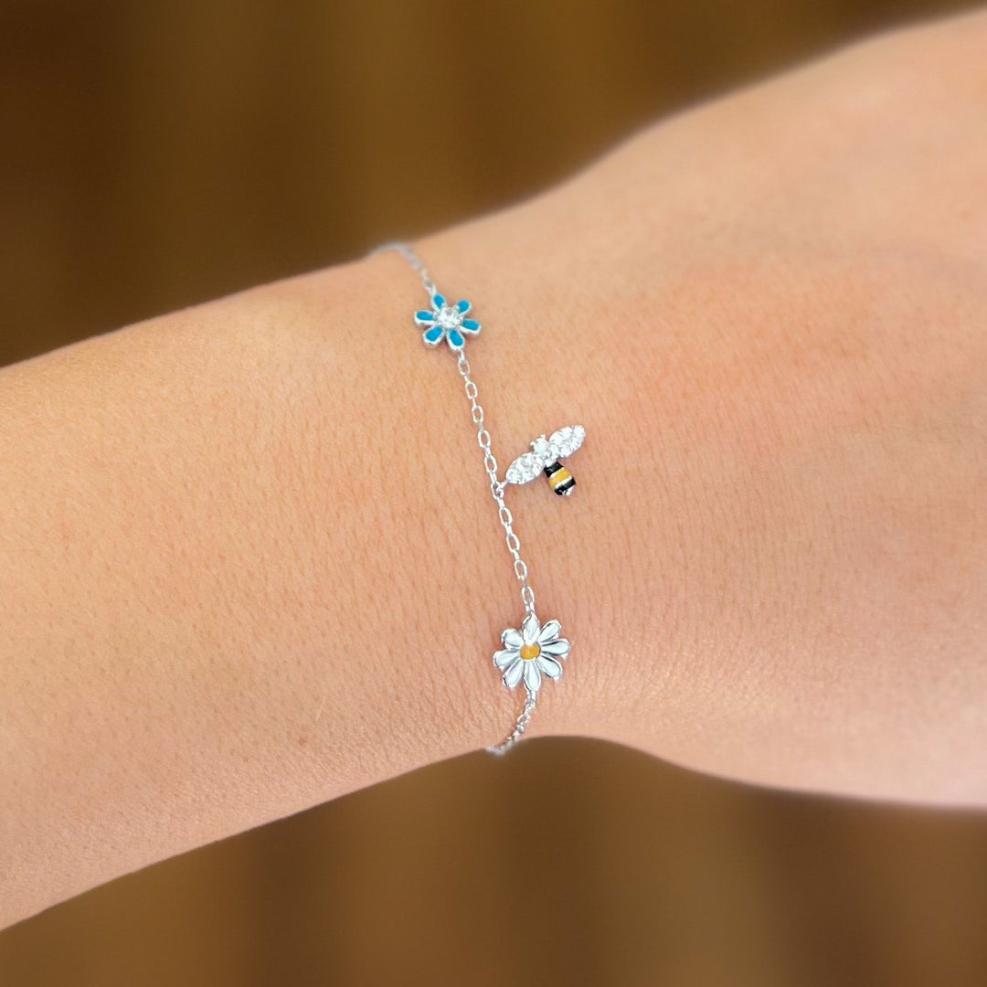 Bee & Flowers Sterling Silver Bracelet