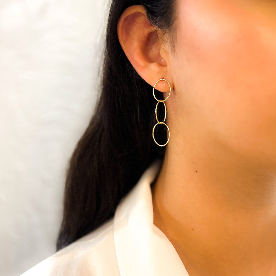 Ring Trio Shimmery Drop Earrings - Sterling Silver | 18ct Gold Plated