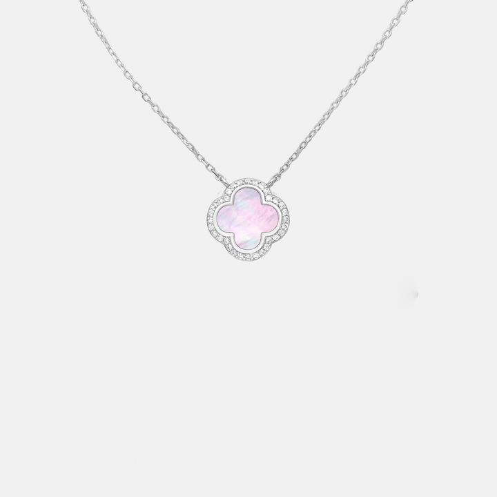 Abalone Pink Clover Sterling Silver Necklace