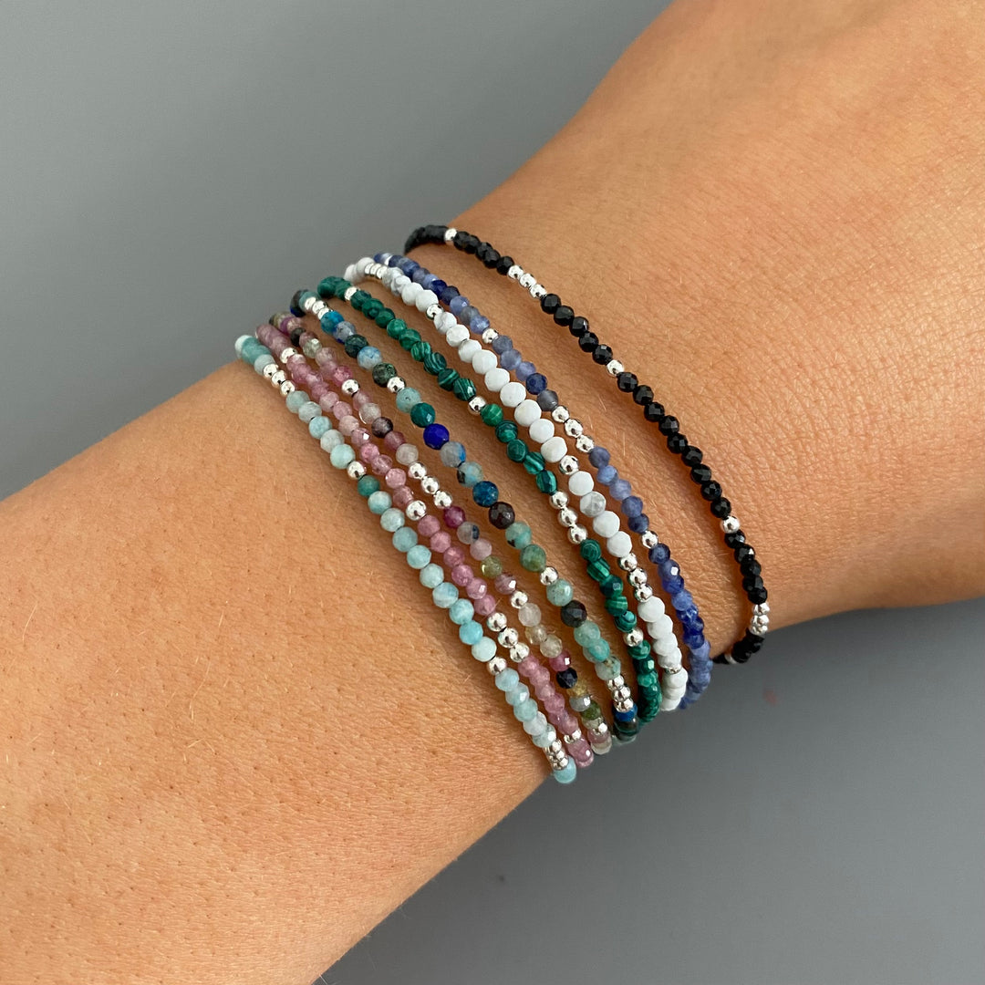 Sia Stone Bracelets - Tourmaline | Black Onyx | Rose Quartz | Chrysocolla | Howlite | Malachite | Amethyst