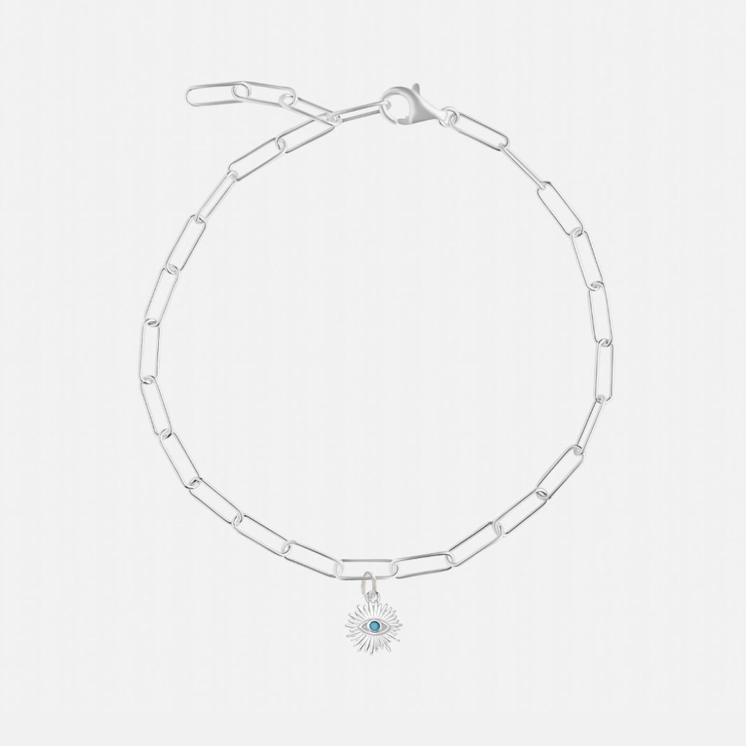 Charm Sterling Silver Square Link Chain Bracelets - 25 Charm Options