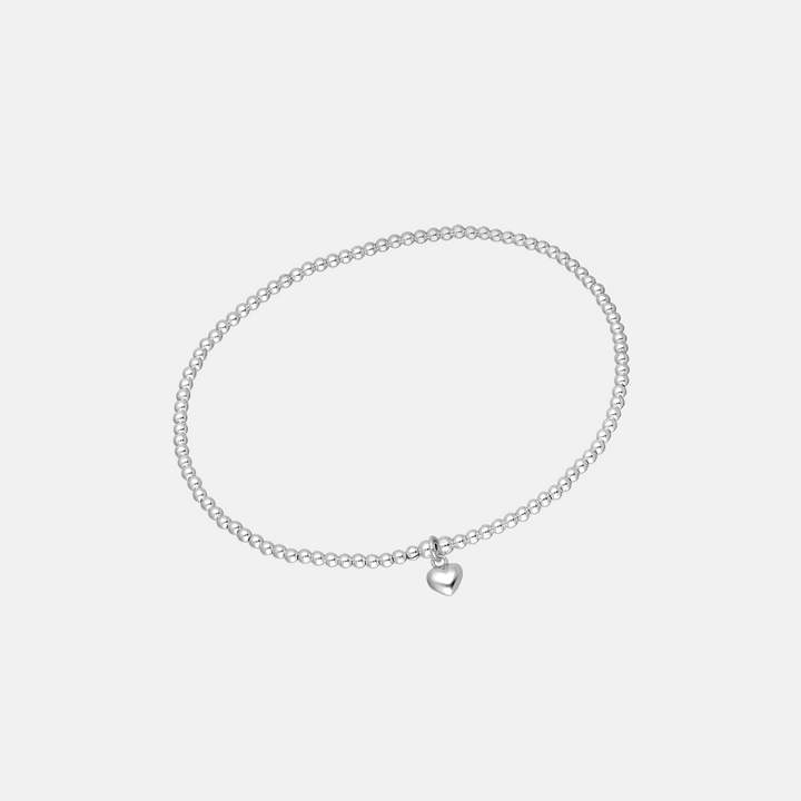 Sterling Silver Dainty Ball Bracelet - Heart Charm | Pearl Charm