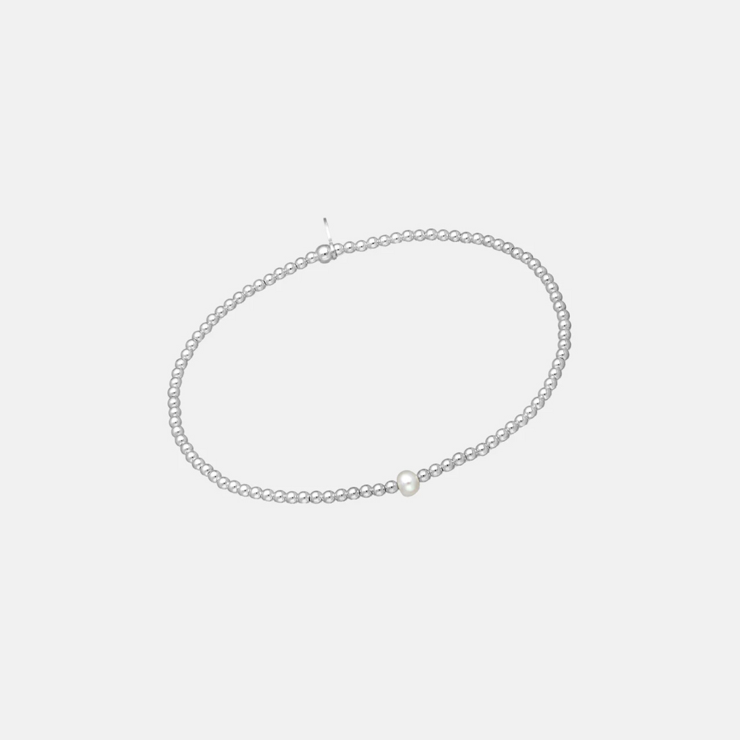 Sterling Silver Dainty Ball Bracelet - Heart Charm | Pearl Charm