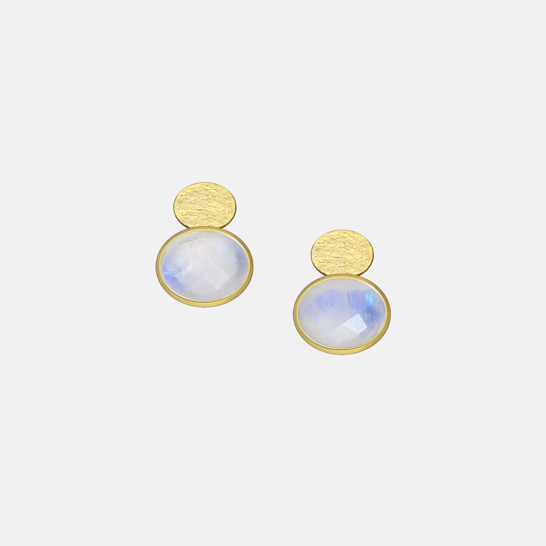 Gemstone Matt Gold Malu Stud Earrings - Rose Quartz | Labradorite | Moonstone