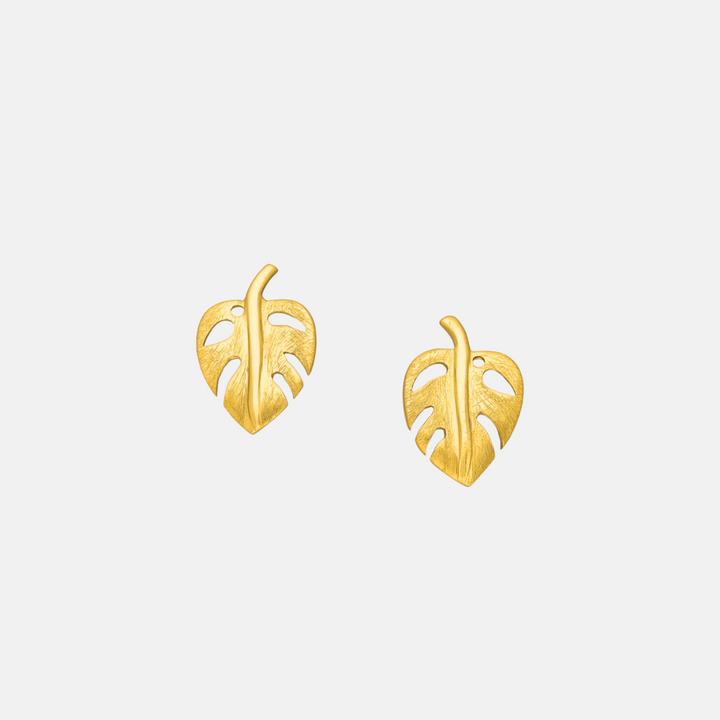 Monstera Matt Gold Leaf Stud Earrings