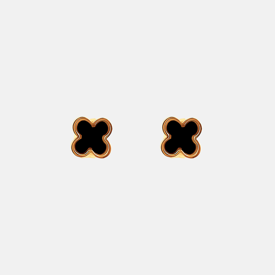 Lani Black Clover Stud Earrings - Steel | Gold Steel