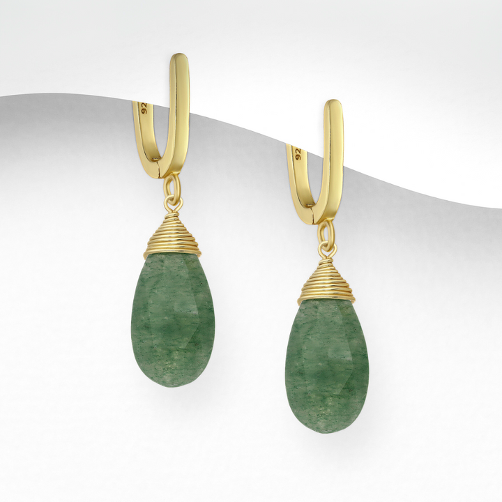 Olite Matt Gold Lock Drop Earrings - Iolite | Labradorite |Aventurine