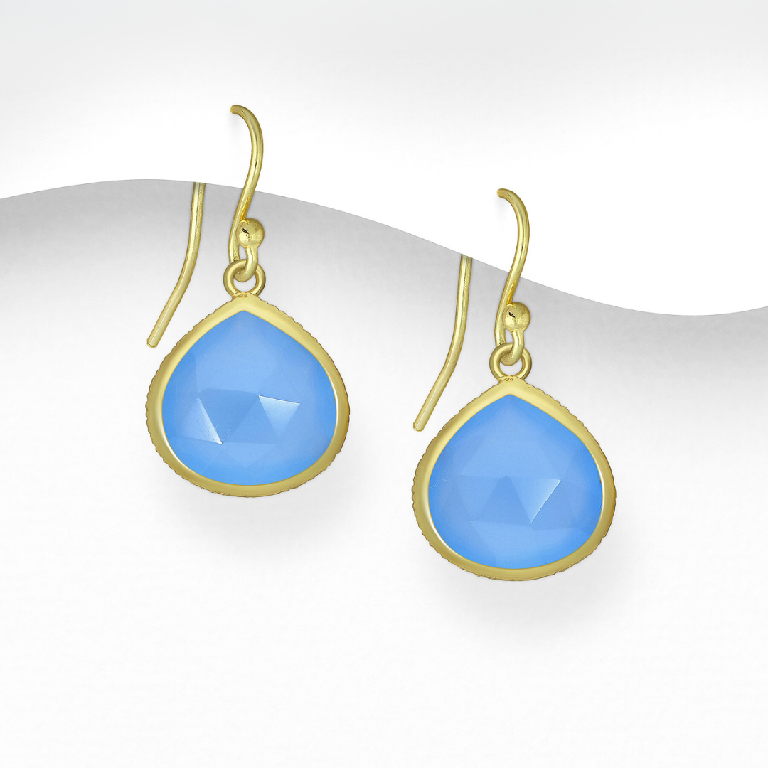 Kate Gemstone Drop Earrings - Blue Onyx | Morganite | Ruby Red | Aqua Chalcedony | Moonstone