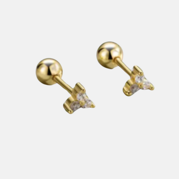 Trio Sparkly Zircon Stone Studs Earrings - Steel | Gold Steel