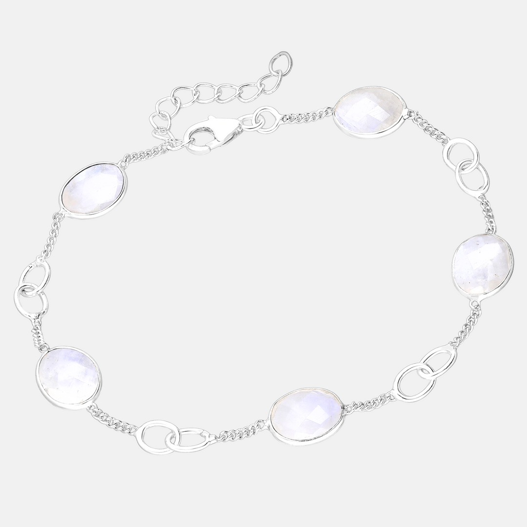 Cabochon Gemstones & Sterling Silver Link Bracelets - Aqua Chalcedony | Moonstone