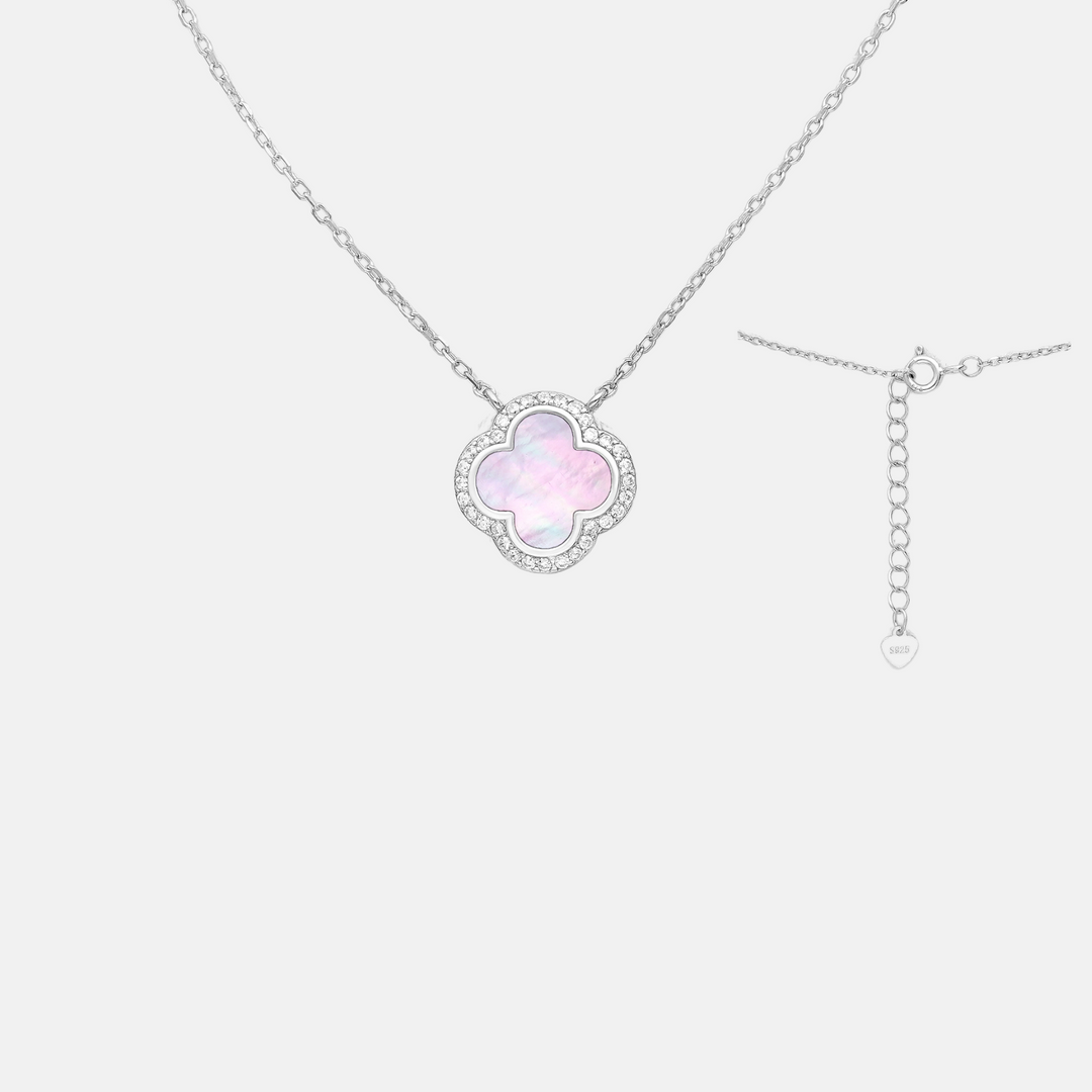 Abalone Pink Clover Sterling Silver Necklace