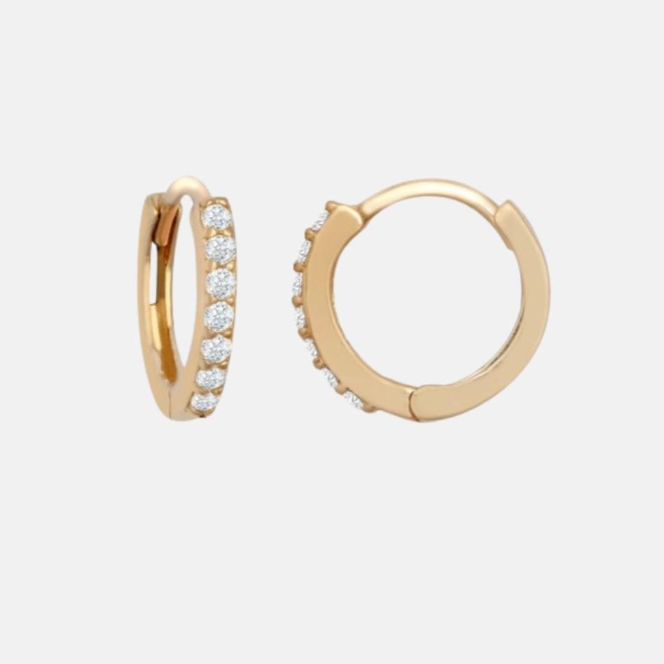 9ct Gold White Zircon Stone Huggie Hoops - Yellow Gold | White Gold | Rose Gold