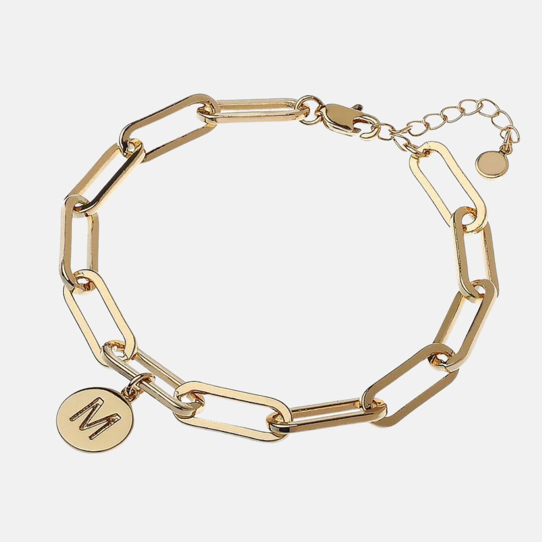 Initial Charm Square Link Bracelets - Silver | Gold